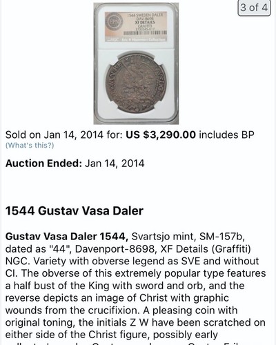 1544 Sweden Daler Taler NGC VF RARE - Picture 3 of 3