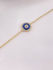 14k Solid Yellow Gold Evil Eye Natural Diamonds LAB Sapphire Bracelet 5.0 GR.