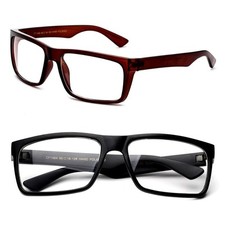 Thick Rectangular Frame Glasses Simple Clear Lens Temple Non Prescription