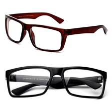 Thick Rectangular Frame Glasses Simple Clear Lens Temple Non Prescription