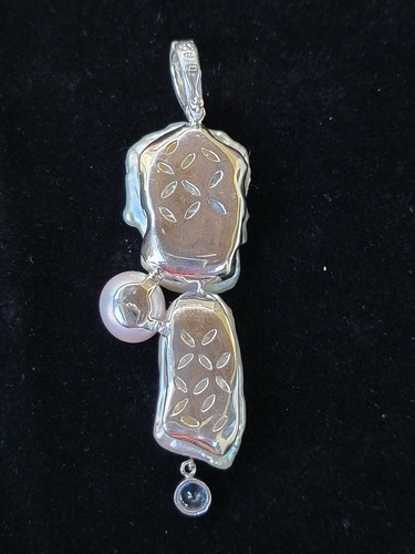 18k Gold Diamond Sapphire Pearl Pendant Slide Enhancer Estate Jewelry 13.1g - Picture 8 of 12