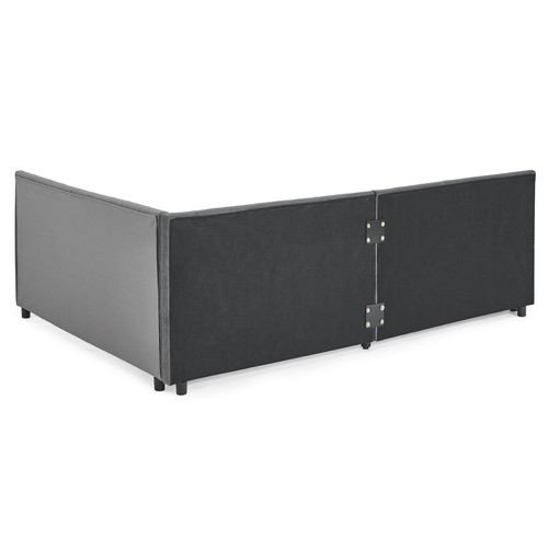 Full Size Velvet Upholstered Tufted Bed Frame Sofa Bed Daybed W/ 2 Drawers Grey - Picture 18 of 24