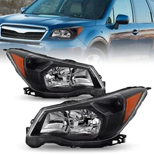 For 2014 2015 2016 Subaru Forester Halogen Black Headlights Headlamps L+R Pairs