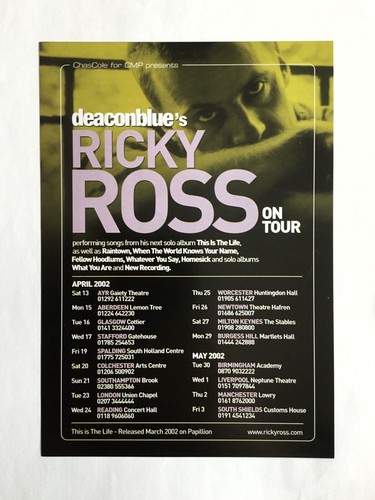 Deacon Blue’s Ricky Ross On Tour 2002 Promo A5 Flyer...ideal zur Rahmung!!