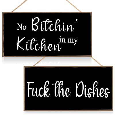 2Pcs Funny Kitchen Signs Hanging Wall Art Rustic Wooden Decorative Sign for Home