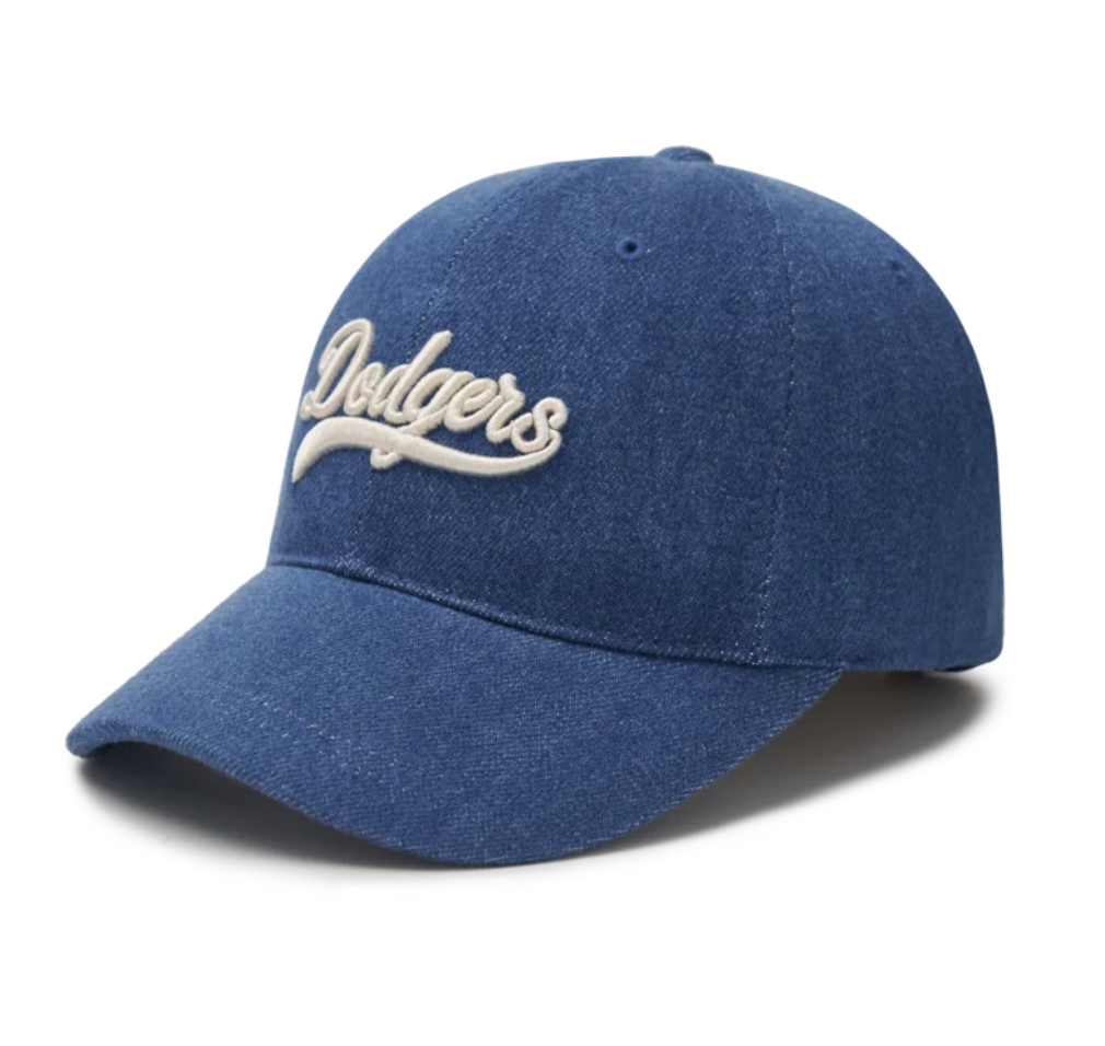 ★MLB Korea★ Varsity Lettering Washed Unstructured Ball Cap MLB Korea] Varsity Cultive Lettering Denim Unstructured Ball
