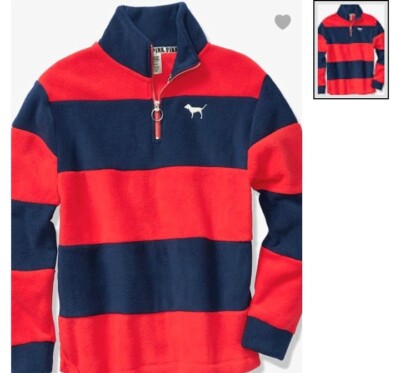 VS Pink polar fleece half zip brand new size small red/navy striped