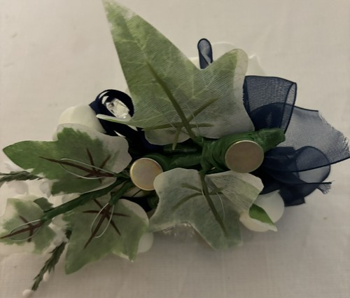 Corsage Single Navy & ivory rose wedding flowers Artificial Diamanté Magnate New - Picture 8 of 16