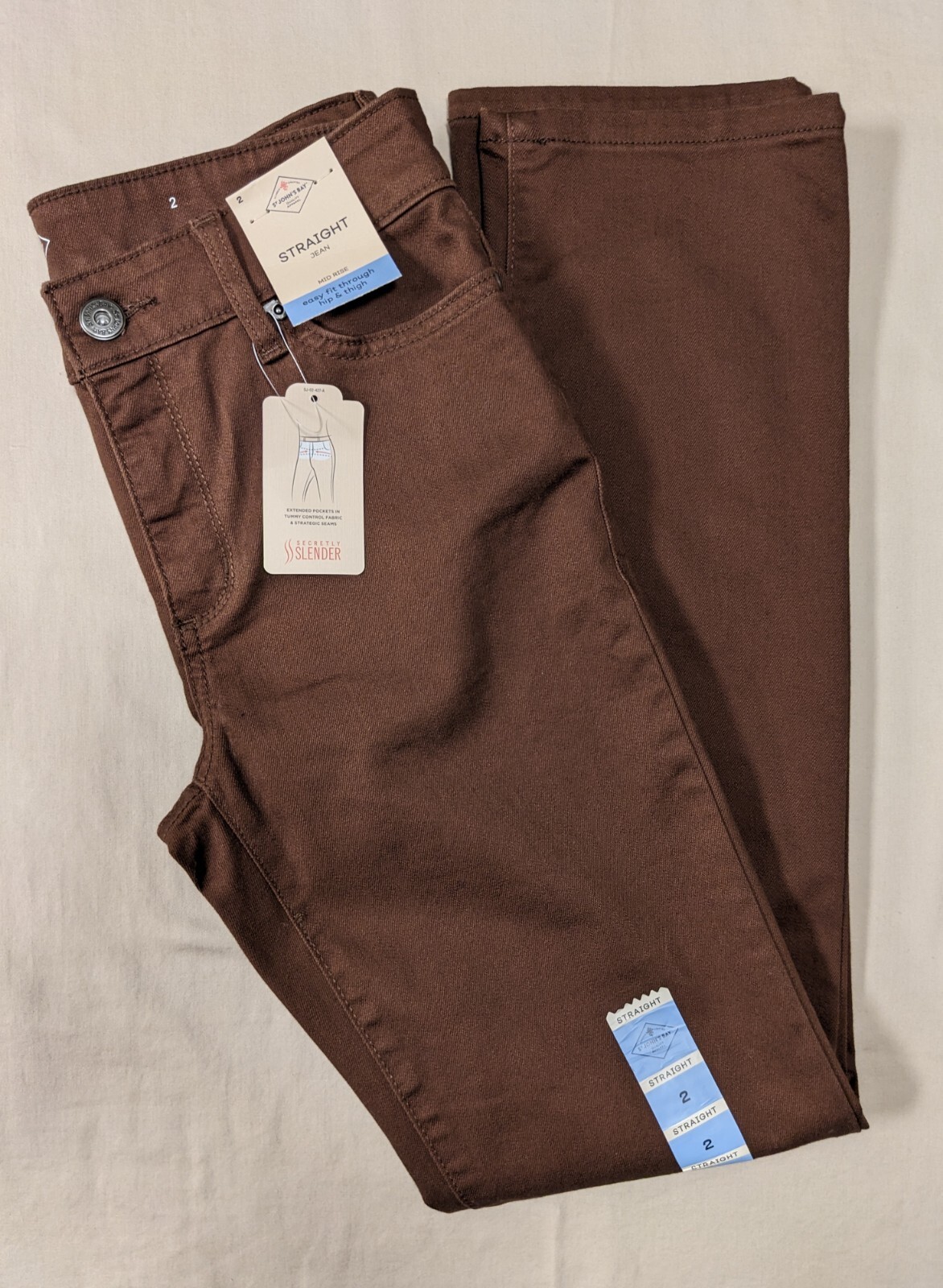 NWT: St. John's Bay Brown Straight Leg Jean Pants - Size 2