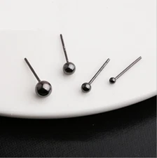 925 STERLING SILVER BLACK BALL STUD SOLID EAR PIERCING POST EARRINGS Gift H8