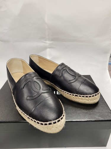 NIB NEW Chanel Black Lambskin Leather or Quilted Espadrilles Slip On Size 37 38 - Picture 12 of 14