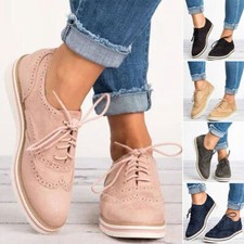Casual Women Formal Stitched Lace up Flats Shoes Wing Tip Brogues Oxfords