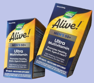 2 Pack (60+60 tabs) Alive  Men's 50+ Plus Multivitamin Nature's Way EXP. 07/2027