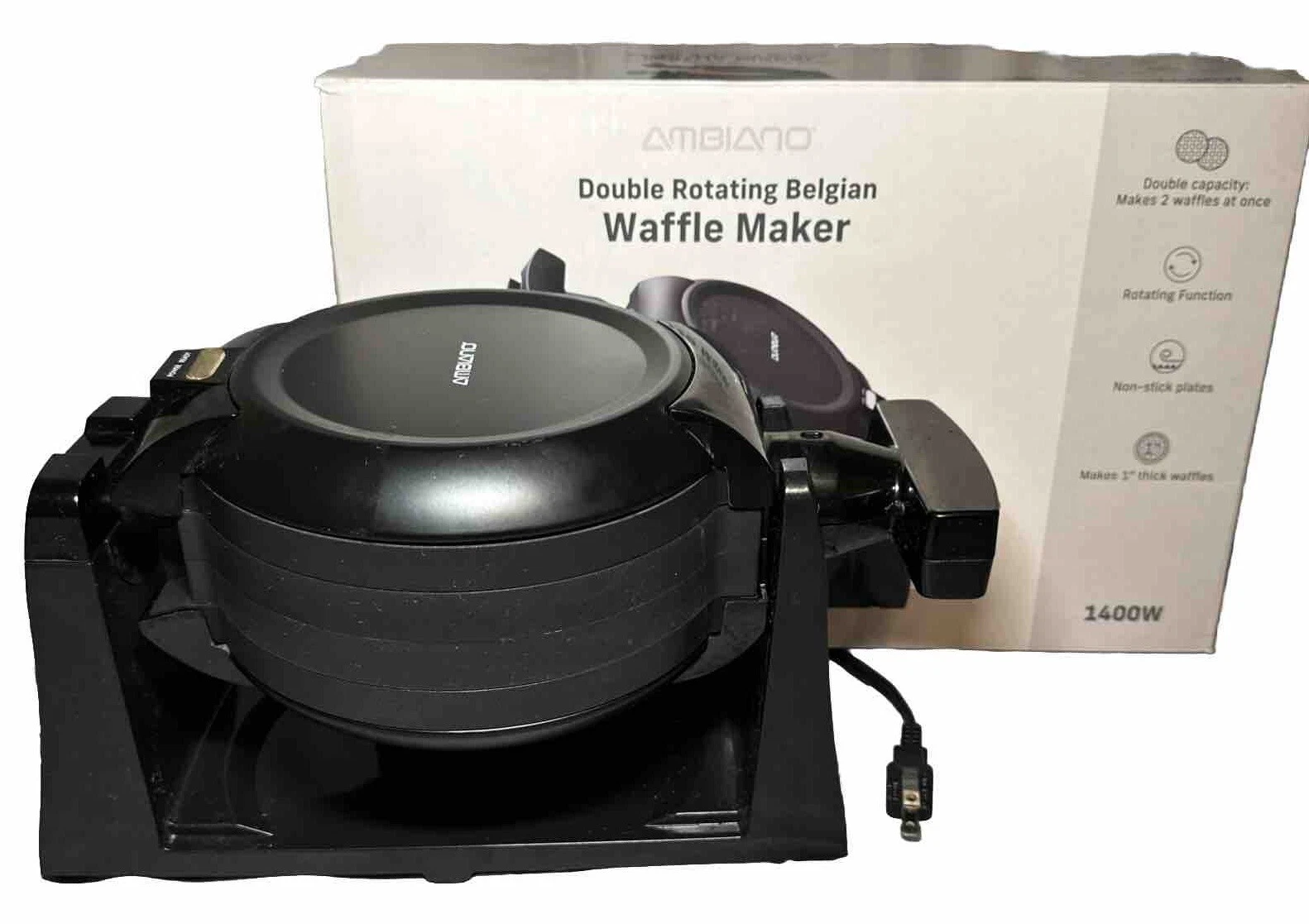 Ambiano Classic DOUBLE Rotating Belgian Waffle Maker 1400 Watts Great Working!