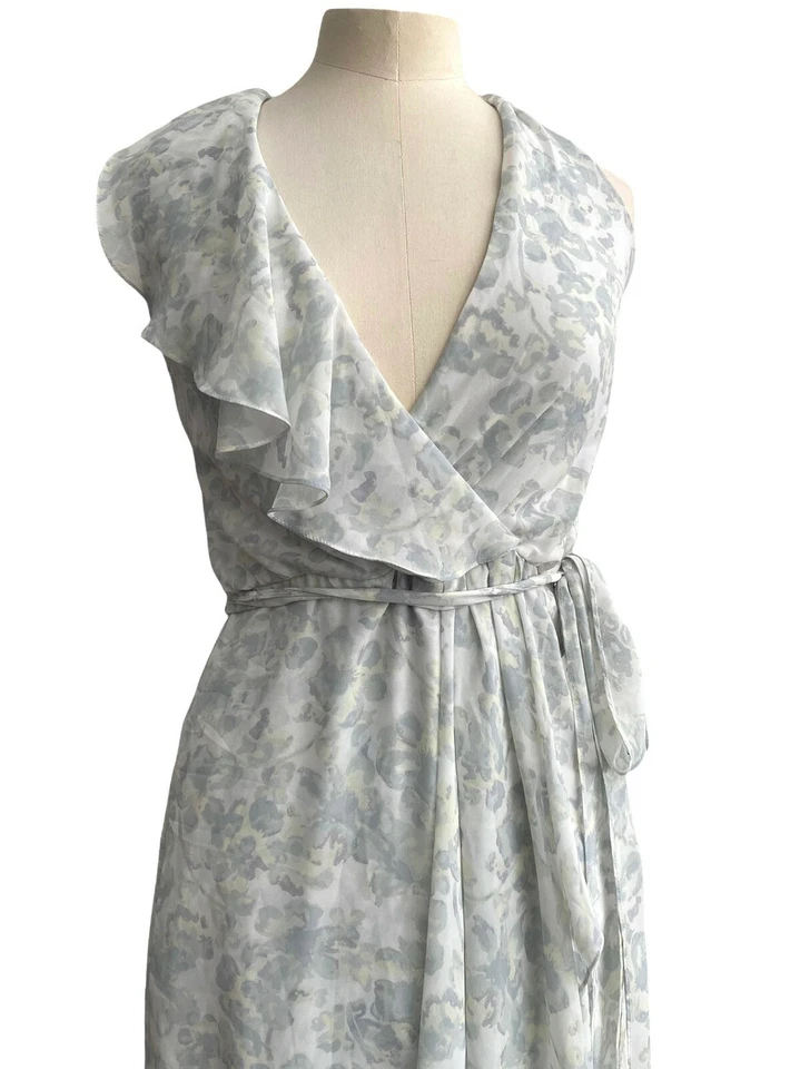 Maxi Vestido Nouvelle Amsale Erica FLORAL Volantes Halter Envolvente Gasa Talla XS NUEVO Foto 4 de 4