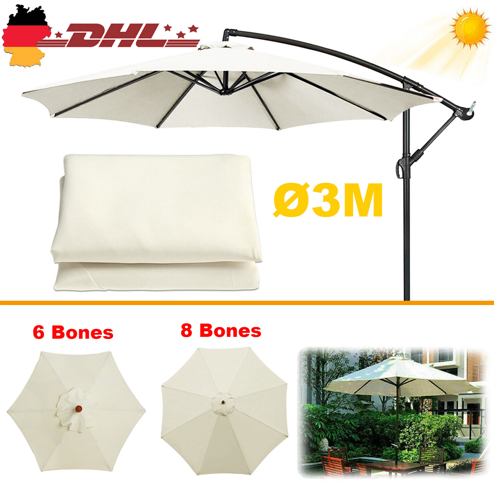 Sonnenschirmbezug Bespannung Ersatz Bezug Ersatzbezug Sonnenschirm 3m