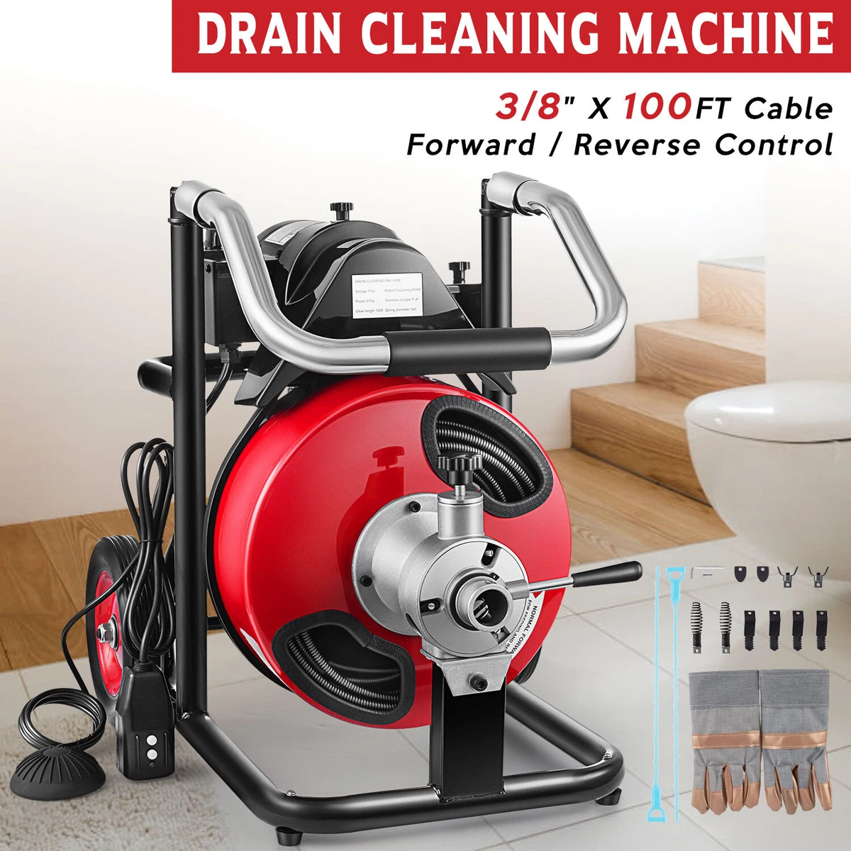 100Ft x 3 8 370W Electric Drain Cleaner Machine Auger Sewer