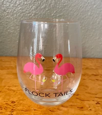 New Set of 4 Austin Morgan by Kate Hersch Flamingo Stemless Wine Glasses