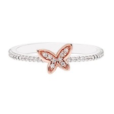 Handmade Beautiful Butterfly Design 10K Multi Tone Gold 0.14CT Diamond Ring