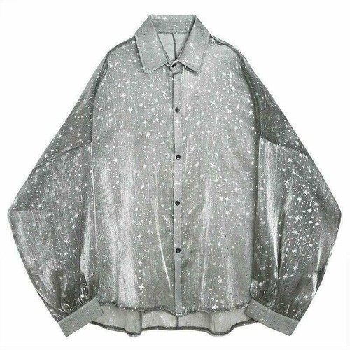 Men's Sheer Baggy Shirt Top Star Punk Casual Club Puff Sleeve Retro Fashion - Afbeelding 4 van 12