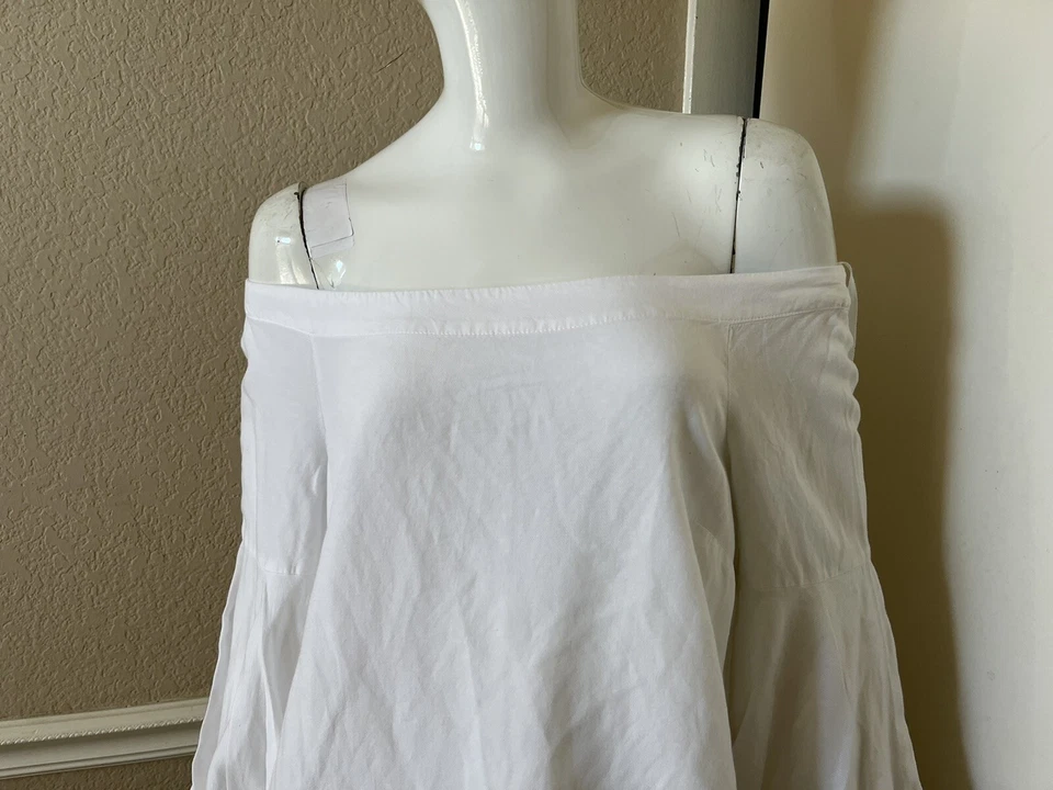 Blusa Campesina FLOREAT ANTHROPOLOGIE Blanco Brillante Lino Hombro Descubierto Talla EE. UU. 8 Foto 2 de 4