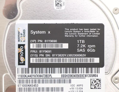 Lenovo 81Y9690 1TB 81Y9691 7.2K 81Y3820 6Gbps SAS 2.5 Lenovo 81Y9690 1TB 81Y9691 7.2K 81Y3820 6Gbps SAS 2.5