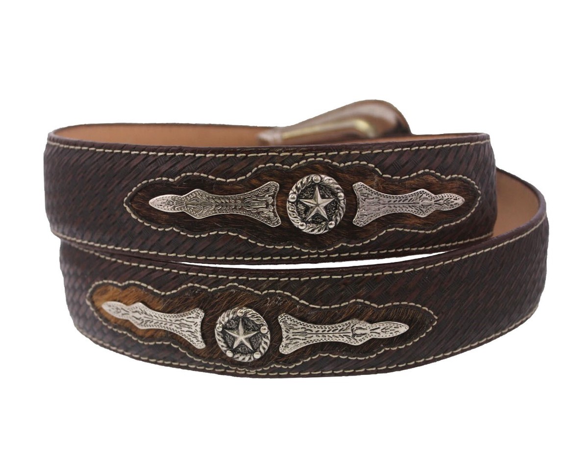 Western Cowboy Belt Ranger Concho Genuine Leather Brown  display picture 3