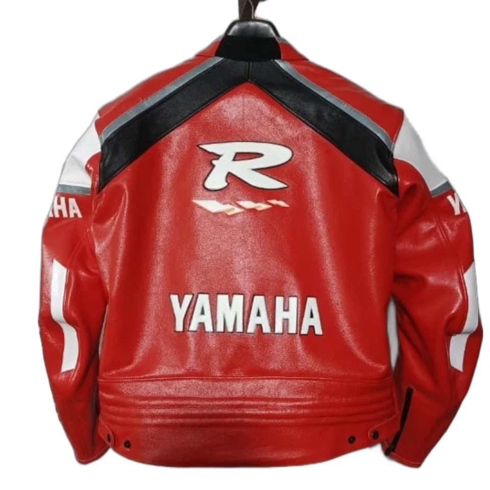 Chaqueta de cuero Yamaha Racing roja blanca negra abrigo de motociclista Foto 2 de 4