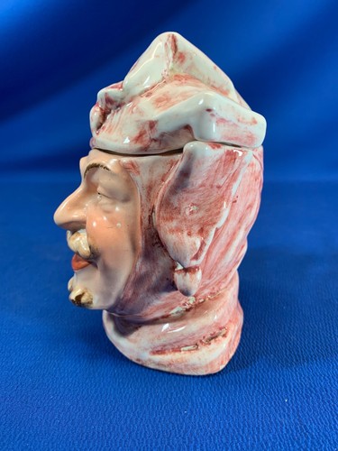 RARE ANTIQUE MAJOLICA FIGURAL TOBACCO HUMIDOR - JESTER - Picture 2 of 7