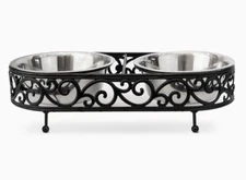 Elegant ElevatedDouble Pet Feeder Removable Stainless Bowls Metal Stand Dog/Cat