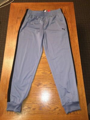 Large Puma Mens Track Pants Grey/Blue Active Jogger Running New Athletic