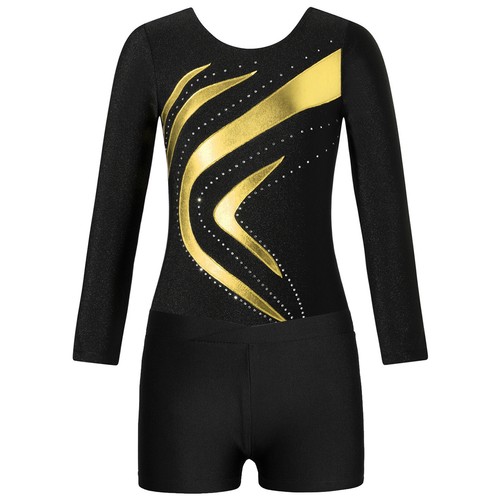 Kids Girls Gymnastics Leotards & Athletic Shorts Ballet Dance Outfit Competition - Picture 36 of 48