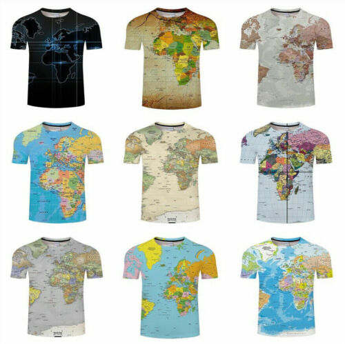 T-shirt décontracté à manches courtes imprimé en 3D carte du monde harajuku femmes hommes T-shirt S-7XL - Photo 1 sur 37