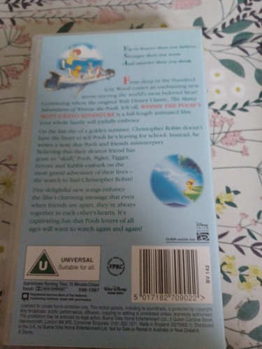 WINNIE THE POOH'S MOST GRAND ADVENTURES Vhs Video DISNEY New  & SEALED 25 - Bild 4 von 5