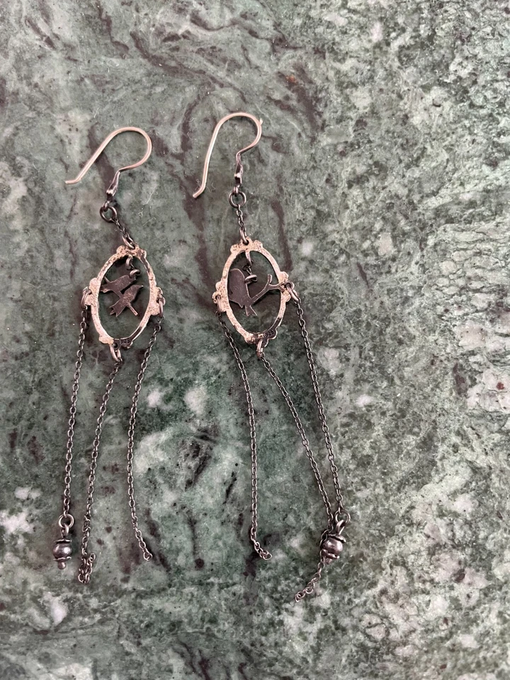 Ohrringe und Kette mit Vogel Anhänger