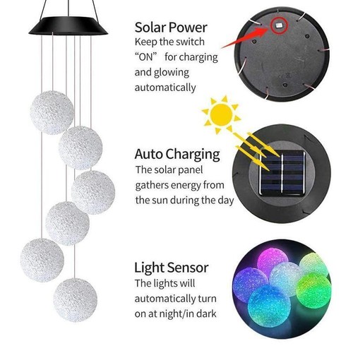 LED Solar Windspiel Gartendeko Solarleuchte Solarlampe Farbwechsel mit 6 Kugeln - Bild 7 von 12