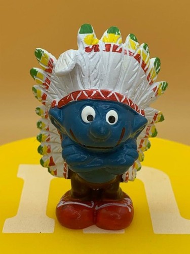Smurfs 20144 American Indian Chief Smurf Colorful Headdress Vtg Figure Schleich