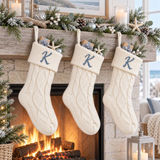 Personalized Christmas Stocking K Initial Monogram Knit for Family