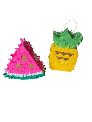 2 Fruit Pinatas Watermelon & Pineapple Unused Yellow Green Pink Fruit Themed