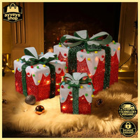 Weihnachtsdeko LED Geschenkbox 3Er Set Warm Weiß Beleuchtet Batterie Betrieben