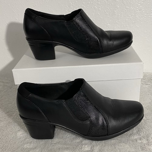 Clarks Collection Emslie Chelsea Black Leather Booties/Shooties Women’s Size 6W - Picture 3 of 10