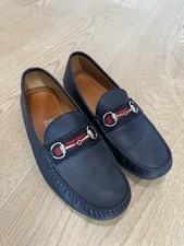 Gucci Horsebit Loafers Navy Blue Leather Red Web Size 9 Made in Italy