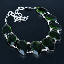 Peridot Gemstone Handmade 925 Sterling Silver Pear Jewelry Necklace 18" VJ 1460