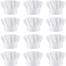 12-Pack Adjustable Elastic Chef Hats for Men and Women, White
