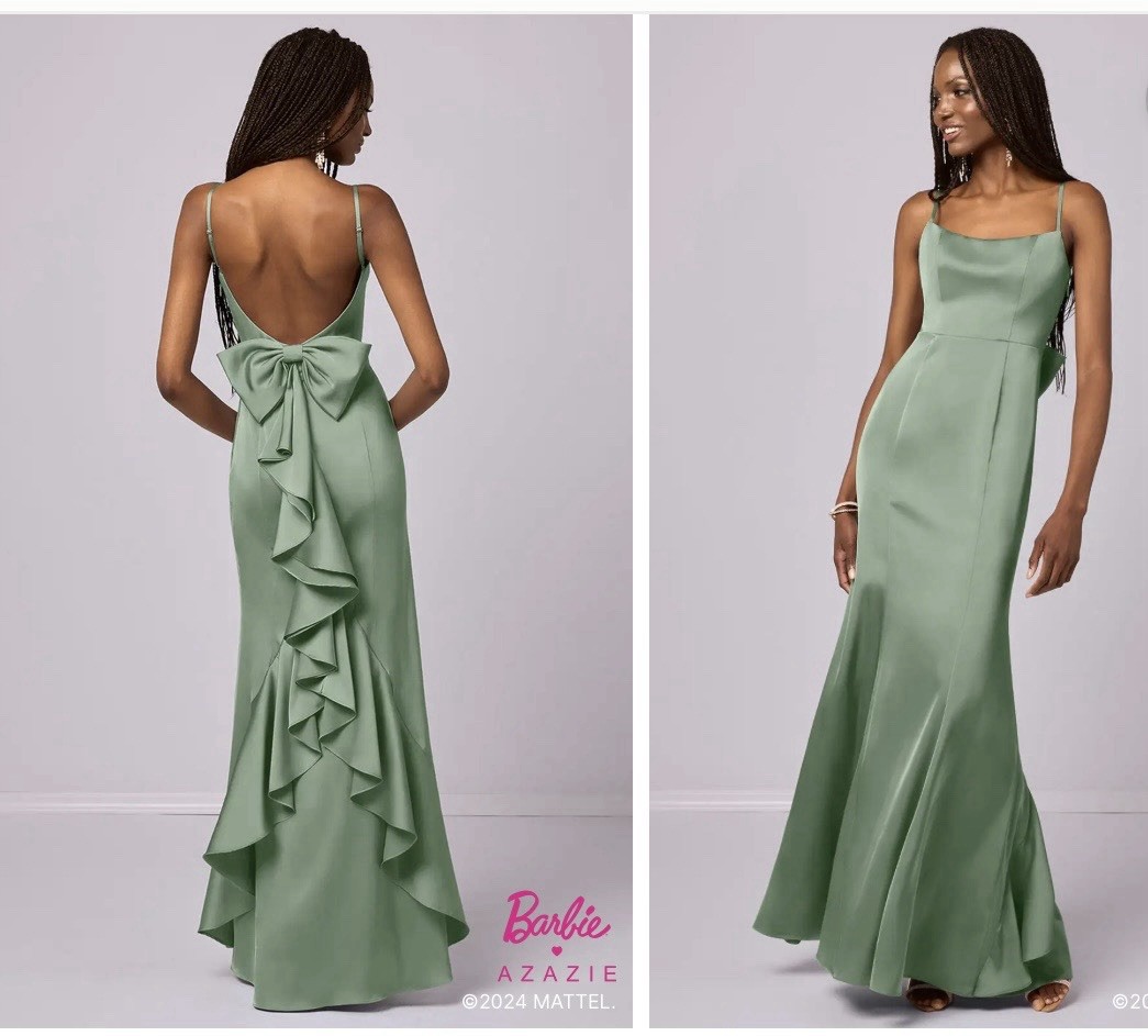 Azazie Barbie Bridesmaids Dress Style 1033 Stretch Satin Matcha Size A8 8  NWT
