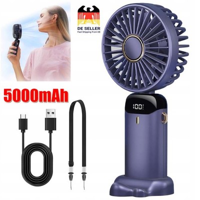 Portable 5000mAh Mini Hand Ventilator Akku Aufladbar Lüfter Handheld neck Fan.