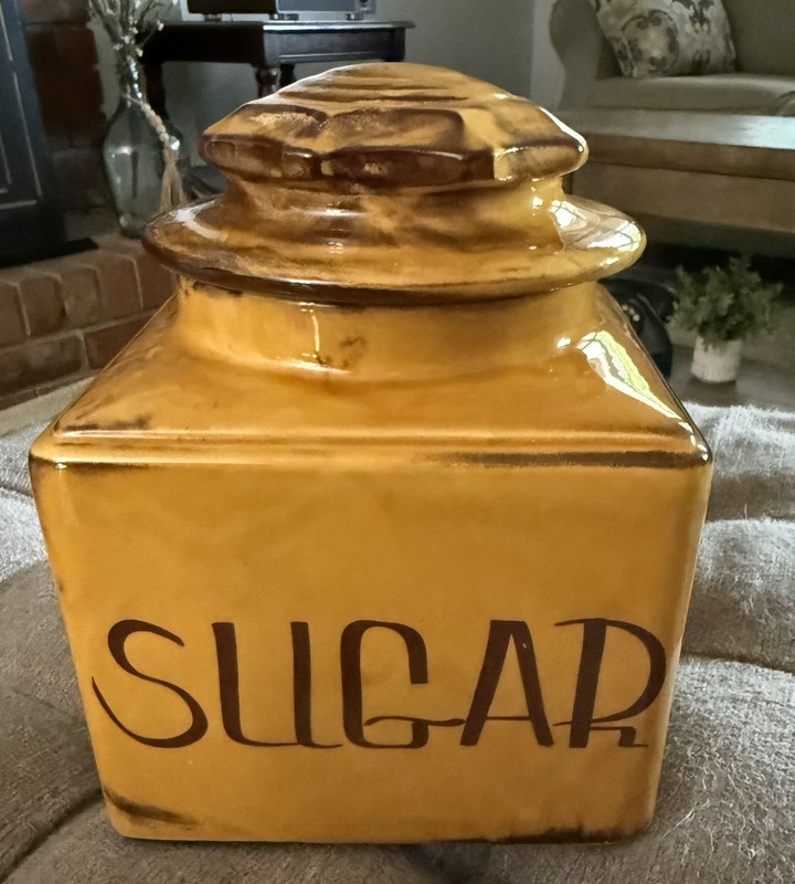 RARE McCoy Pottery Vintage Square Sugar Canister Mustard Yellow USA - Retro!