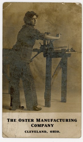 Oster Manufacturing Adv. RPPC Cleveland Ohio Frau Arbeiterin an Werkzeugmaschine 1906 - Bild 1 von 2