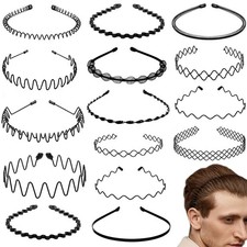 15 Pieces Metal Headband for Men and Women Unisex Wavy Hair Band