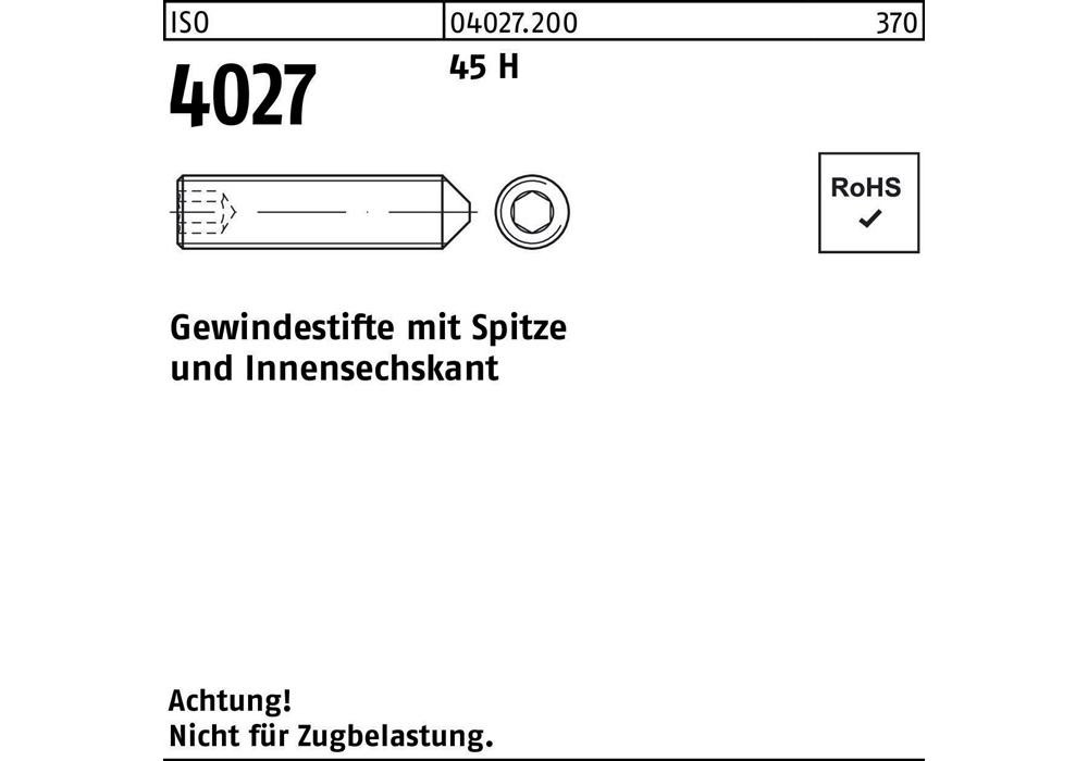 Рейхерный подъемник ISO 4027 Spitze/Innensechskant M 12 x 12 45 H